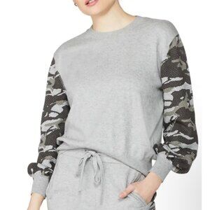 Monrow Nikita Camo Contrast Sleeve Cotton Cashmere Blend Sweater NWT S